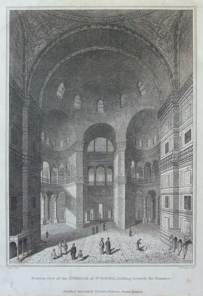 Print - Western View of the Interior of St. Sophia, looking towards the Entrance - Byrne